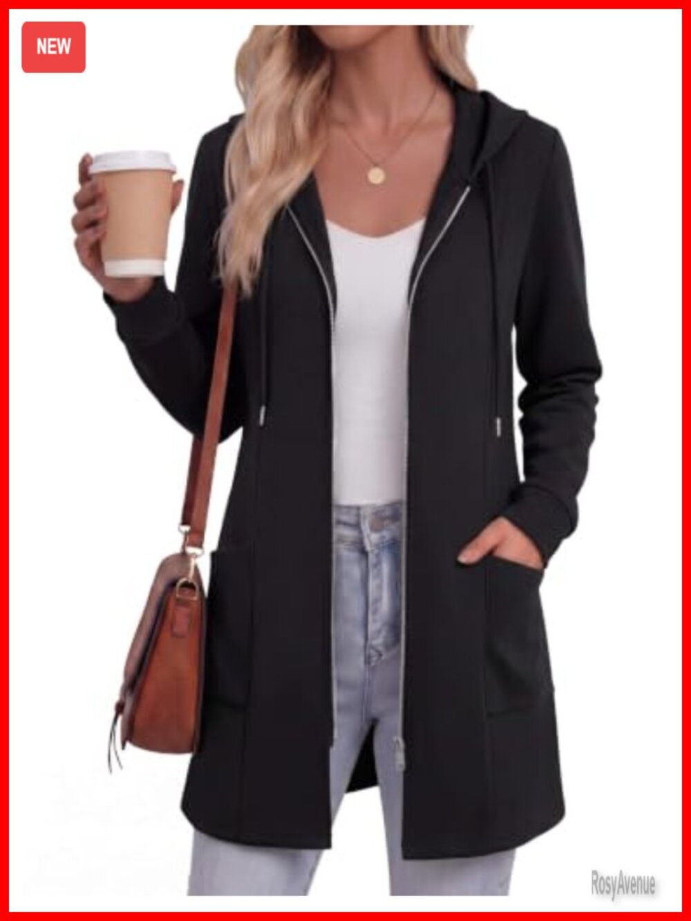 Zeagoo Womens Zip Up Hoodie Mid Length Fleece Lined Sweatshirt with Pockets